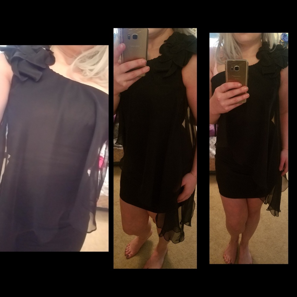 Black dress with sheer black on top👑